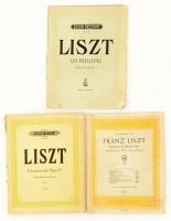 Liszt Ferenc 4 műve:Ungarische Rhapsodie Nr. 2., Liebesträume, Les Préludes, Klavierwerke Band V. Különféle kiadásokban. Papírkötésekben, változó állapotban.