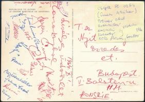 1964 Csepel SC tagjainak aláírása képeslapon (Losonci, Kalmár, Pocsai, stb.)