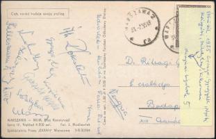 1955 Olimpiai sportolók aláírása hazaküldött képeslapon (Székely Éva, Kárpáti, Gyergyák, Nyéki, stb.)