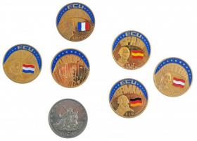 Libéria 2000-2001. 5$-10$ aranyozott Cu-Ni ECU érmék (5xklf) fóliatokban + 1997. EUROPA aranyozott, részben festett emlékérem + Németország 1992. Europa / Bundesrepublik Deutschland aranyozott Br emlékérem T:1-,2(PP) ujjlenyomat Liberia 2000-2001. 5 Dollars - 10 Dollars gold plated Cu-Ni ECU coins (5xdiff) + 1997. EUROPA gilt, partially painted commemorative medallion + Germany 1992. Europa / Bundesrepublik Deutschland gilt Br commemorative medallion C:AU,XF(PP) fingerprints