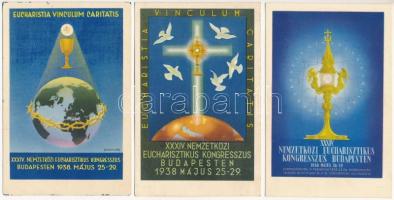 1938 Budapest XXXIV. Nemzetközi Eucharisztikus Kongresszus / 34th International Eucharistic Congress - 3 db képeslap / 3 postcards (Gebhardt, Szilágyi M. János)
