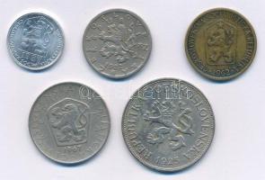 Csehszlovákia 1922. 50h Cu-Ni + 1925. 5K Cu-Ni + 1962. 1K Al-Br + 1967. 5K Cu-Ni + 1987. 10h Al T:1-...