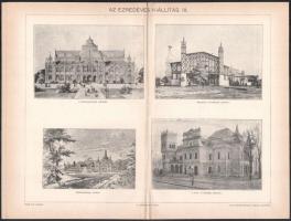 cca 1896 Az ezredéves kiállítás I.,II.,III., + Az ezredéves kiállítás madártávlati képe