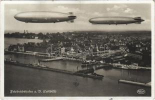 1937 Friedrichshafen a. B., Luftbild, Zeppelin D-LZ127, Hindenburg D-LZ129 airships / léghajók (fl)