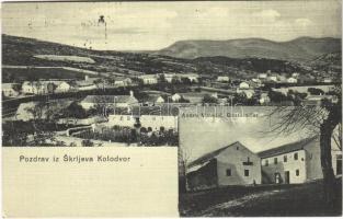 1914 Skrljevo, Valle di Buccari (Bakar); Pozdrav iz Skrljeva Kolodvor, Andre Matesic Gostionicar / general view, inn of Andre Matesic. J. Skrablin Photograph (EK)