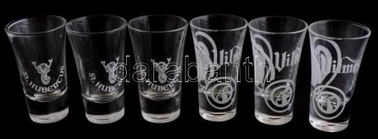 16 db márkás üvegpohár, közte: Vilmos, St. Hubertus, Rémy Martin, Baileys, hibátlan, m: 9-11 cm
