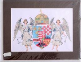 Magyar Királyság angyalos koronás nagycímere, modern nyomat paszpartuban, 14x20 cm