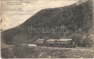 Magyar-román határvidék, Hungarian-Romanian border; Tönkös vonat. Adler és fia / Klotz-Zug / Trenul cu busteni / narrow gauge railway, train with logs