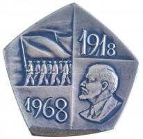 1968. 1918-1968 / MSZMP Központi Bizottsága Agitációs és Propaganda Osztálya ezüstpatinázott Br plakett eredeti tokban (75x78mm) T:1-