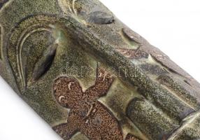 Afrikai fa maszk, gyík motívumokkal, kopásokkal, 49x16 cm