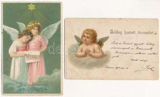 10 db RÉGI motívum képeslap: angyalos üdvözlő / 10 pre-1945 motive postcards: greetings with angels