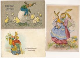 7 db RÉGI motívum képeslap: nyuszis üdvözlő / 7 pre-1945 motive postcards: greetings with rabbits