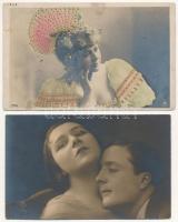 16 db RÉGI motívum képeslap: hölgyek, párok / 16 pre-1945 motive postcards: lady, couples