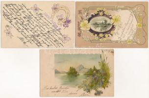 6 db RÉGI litho és dombornyomott motívum képeslap vegyes minőségben: üdvözlő / 6 pre-1945 embossed a...