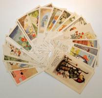 cca 1940 25 db szinált művész mesekártya benne 2 Hummel / artist signed tale cards with 2 Hummel