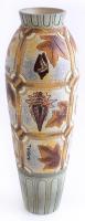 Levélmintás, festett kerámia váza, hibátlan, m: 38,5 cm