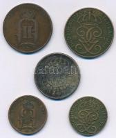 Svédország 1881. 5ö Br + 1900. 2ö Br + 1934. 5ö Br + 1940. 2ö Br + 1945. 1Kr Ag "V. Gusztáv&quo...