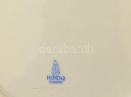 Herendi kék virág mintás süteményes készlet 6+1 darabos. Kézzel festett, jelzett,  kopással. d: 20 c...