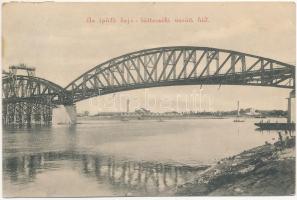 1908 Baja-Bátaszék, épülő vasúti híd felállványozva (EK)