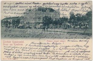 1905 Komárom, Komárnó; Ferenc József rakpart, Grand Kávéház / quay, cafe (EK)