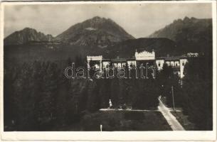 Tátraszéplak, Tatranska Polianka, Westerheim  (Tátra, Magas-Tátra, Vysoké Tatry); Gerlachfalvi-csúcs, Koncsiszta, Dr. Guhr szanatórium / mountain peaks, sanatorium (képeslapfüzetből / from postcard booklet) (vágott / cut)