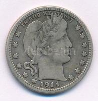Amerikai Egyesült Államok 1914. 25c Ag Barber Quarter T:2-  USA 1914. 25 Cents Barber Quarter C:VF  Krause KM#114