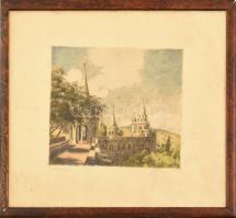 Bajor Ágost (1892-1958): Halászbástya. Rézkarc, papír, jelzett, keretben, 24×29 cm