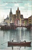 1912 Milwaukee (Wisconsin), City Hall and Pabst Building (as seen from river) (EK)