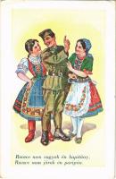 1943 Recece nem vagyok én kapitány, Recece nem járok én paripán / Hungarian military humour art postcard, Hungarian folklore (EK)