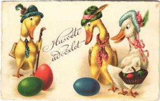 1934 Húsvéti üdvözlet / Easter greeting art postcard with ducks and eggs. Cellaro (EK)