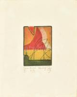 Korányi Gábor (1952-), 4 db mű egy keretben: Icaros (Ikaros) variáció I-IV., 1991. Színes rézkarc, m...