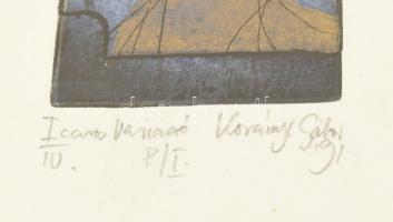 Korányi Gábor (1952-), 4 db mű egy keretben: Icaros (Ikaros) variáció I-IV., 1991. Színes rézkarc, m...