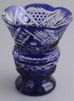 Kék kristály váza. Hibátlan. d: 14 cm m: 16 cm