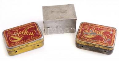 2 db Gentry dohányos fém doboz + orvosságos fém doboz. Kopott. 10x7 cm, 9x6 cm