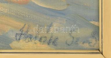 Halász Szabó Sándor (1920-1997): Aranyhíd a Balatonon. Olaj, vászon, jelzett, keretben. 50x70 cm