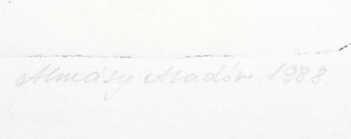 Almásy Aladár (1946): Danton búcsúja, 1988. Rézkarc, papír, jelzett, számozott (8/21). 38x27 cm