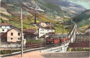 Bolzano, Bozen (Südtirol); Rittnerbahn, Mahlknecht Obsthandlung. Kamposchs Hotel zum Walter von der Vogelweide / Ritten Railway electric light railway, train, fruit shop