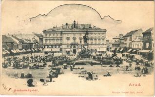 1902 Arad, Szabadság tér, piac, üzletek. Kerpel Izsó kiadása / square, market, shops (EK)