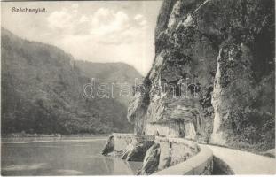 Orsova, Kasanpartie / Cazane / Kazán-szoros, Széchenyi út. Hutterer G. kiadása / gorge, road