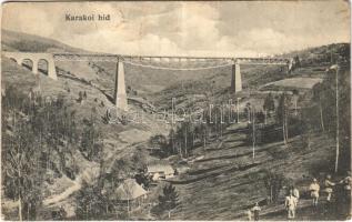 1912 Csíkgyimes, Gyimes, Ghimes; 64 méter magas Gyimes-Karakkó híd, Karakó völgyhíd, viadukt a Gyimesi vasútvonalon. Antal György vendéglős kiadása / railway bridge, viaduct on the Ghimes railway line (szakadás / tear)