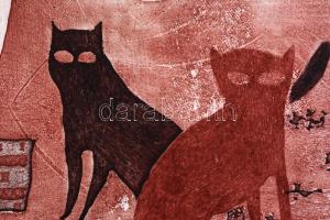 Korányi Gábor (1952-): Groteszk I (Aranylakodalom). Színes rézkarc, akvatinta, papír, jelzett. Művés...