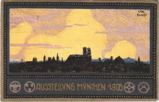 1908 Ausstellung München. Amtliche Ausstellungs Postkarte. Hubert Köhler No. 3. Emb. Art Nouveau, litho s: Carl Kunst (EK)