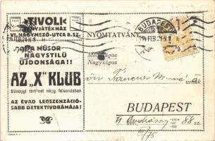 1914 Az "X" Klub bűnügyi történet négy felvonásban. Tivoli Fényjátékház, Budapest, Nagymez...