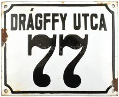 Drágffy u. 77. zománcozott hászszámtábla. 18 x 15 c, kopásokkal