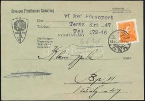 1934 Országos Frontharcos Szövetség zászlószentelés Országzászló III, kerületi ünnepség értesítője