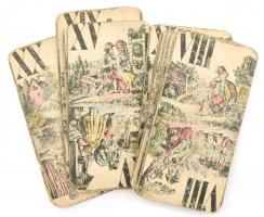 XIX. sz. vége Régi tarot kártya, csak 19 lap, kopottak