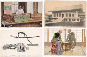 15 db RÉGI japán képeslap vegyes minőségben: városok, tájak és motívumok (gésák) / 15 pre-1945 Japanese postcards in mixed quality: town, landscapes, motives (geishas)