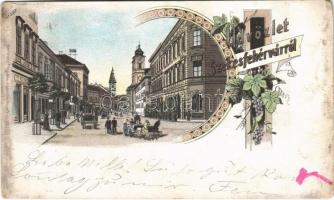 1899 (Vorläufer) Székesfehérvár, utca, Elite kávéház, üzlet. Kaufmann F. kiadása, Art Nouveau, floral, litho (EK)