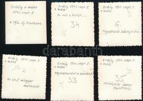 1940 Erdélyi bevonulás, katonák népviseletes lányok, a 34/III. zászlóalj  6 db vintage fotó 6x6 cm