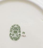 Zsolnay búzavirág mintás porcelán süteményes készlet, 6 db kistányér, d: 16 cm és tál, 24x25,5x3 cm,...